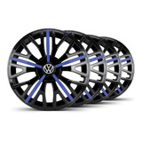 Jogo 4 Calota Triton Sport Aro 14 Preta / Azul Vw Gol G5