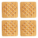 Jogo 4 Descansos Para Panela Quadrado De Madeira Bambu