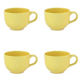 Jogo 4 Pçs Biona Caneca Jumbo Ceramica Caldo Oxford 740 Ml Cor Amarelo
