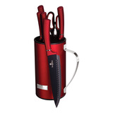 Jogo 5 Facas + Tesoura Suporte 7pçs Burgundy Berlinger Haus