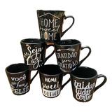 Jogo 6 Caneca Tulipa Café Chá Porcelana Preta Kit Xícaras