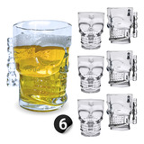 Jogo 6 Canecas Caveira Para Chopp Cerveja 500ml Vidro Grande