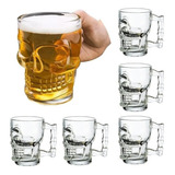 Jogo 6 Canecas Cerveja Chopp Caveira 460 Ml Vidro