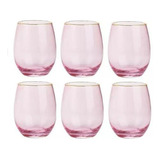 Jogo 6 Copos Balls De Vidro Rosa C/ Borda Dourada 580 Ml