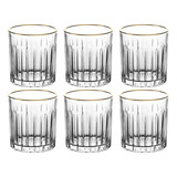 Jogo 6 Copos De Cristal Whisky Drinks Borda Dourada Luxo