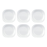Jogo 6 Pratos Raso Branco Opal Quadrado Luxo Vidro