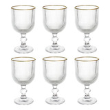 Jogo 6 Taça De Vinho Grace Ouro Filete Dourado Tuut 350ml Cor Transparente