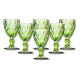 Jogo 6 Taças Água 300ml Diamond Verde Bico De Abacaxi Jaca
