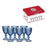 Jogo 6 Taças Para Água Vinho Suco Bico De Jaca Cor Azul