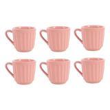 Jogo 6 Xícaras Caneca De Porcelana 150 Ml Alta Durabilidade Cor Rosa