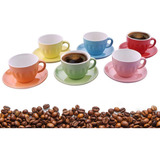 Jogo 6 Xícaras De Café 210ml Chá Com Suporte Pires Coloridas Cor Colorido Livon Clink