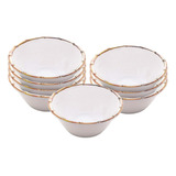 Jogo 8 Bowls Borda De Bambu Melamina Branco 15x6cm