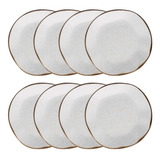 Jogo 8 Prato Porcelana Fundo Elegante Maresia Estampado