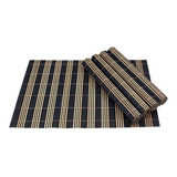 Jogo Americano Bambu Preto Listrado Kit 4 Peças - Mimo Style
