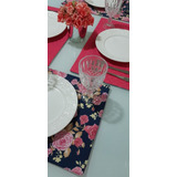 Jogo Americano Tricoline Floral Azul/pink D.face 2 Lugares