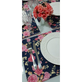 Jogo Americano Tricoline Floral Azul/pink D.face 6 Lugares