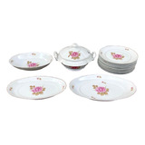 Jogo Aparelho De Jantar Antigo Em Porcelana Real Tema Floral
