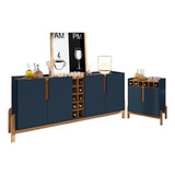 Jogo Buffet 1.9 E Bar Office Azul Cobalto Cedro
