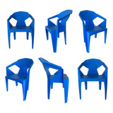Jogo C/ 6 Cadeiras Poltronas Plástico Diamond 182kg Azul Bic