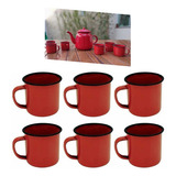 Jogo C/ 6 Canecas Esmaltadas 8cm Vermelha 350ml - Yazi