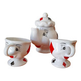 Jogo Café/chá A Bela E A Fera Bule + 2 Xícaras Em Porcelana