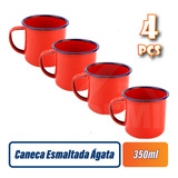 Jogo Com 4 Canecas De Metal Esmaltada Ágata 350 Ml