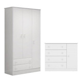 Jogo Com Cômoda 4 Gavetas E Guarda Roupa 3 Portas Premium 