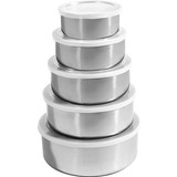 Jogo Conjunto De Tigelas Bowl Potes Com Tampa Aço Inox 5 Pçs