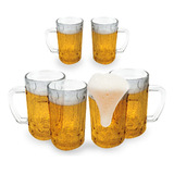 Jogo De 6 Caneca Chopp Vidro Copo Cerveja Festa Bar 400ml 