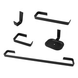 Jogo De Acessorios Para Banheiro Quadrado 5 Peça Preto Fosco