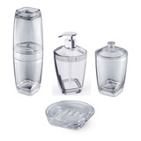 Jogo De Banheiro Porta Escova Saboneteira Transparente 4 Pcs