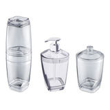 Jogo De Banheiro Porta Sabonete Escova Transparente 3 Pcs