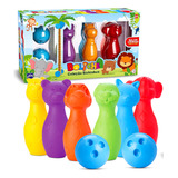 Jogo De Boliche Infantil Bichinhos Na Caixa 6 Pinos 2 Bolas