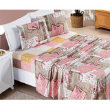 Jogo De Cama Bouti Queen 4 Peças Lençol Estampado Patchwork Cor Rosê Desenho Do Tecido Florido