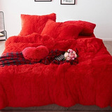 Jogo De Cama Casal Queen 6 Peça Com Edredom Pelúcia Vermelho