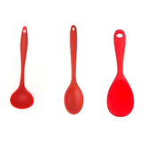 Jogo De Colher De Arroz Colher De Servir Cocha 3pçs Silicone