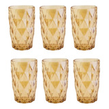 Jogo De Copo Vidro Diamond Ambar Dourado 6 Unidades 350ml