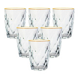 Jogo De Copos Vidro Diamond Fio De Ouro 270ml 6 Peças Lyor