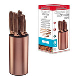 Jogo De Facas 6 Pçs Rose Gold Com Cepo Golden Chef Hauskraft