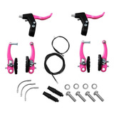 Jogo De Freio Bicicleta V-brake Nylon C/ Manete + Cabos Mtb Cor Rosa