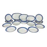 Jogo De Jantar Antigo De Porcelana Schmidt Azul E Dourado
