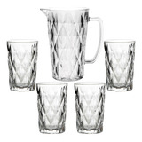 Jogo De Jarra 1,2l Com 4 Copos 350 Ml Diamante Em Vidro