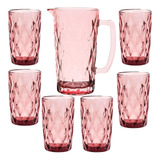 Jogo De Jarra 1,2l Com 6 Copos 350 Ml Diamante Em Vidro
