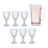 Jogo De Jarra De Suco E Taças De Agua Vinho Diamond Rainbow