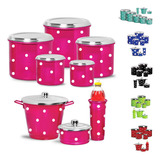 Jogo De Lata Porta Detergente Kit Pia Alumínio Decorado Poa Cor Pink Poá