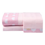 Jogo De Lençol De Berço 03 Pçs Nuvenzinha Rosa Menina