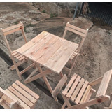 Jogo De Mesa De Bar 60x60 C/4 Cadeiras Dobráveis Em Madeira 