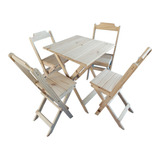 Jogo De Mesa Dobrável 60x60 C/ 4 Cadeiras Madeira Cru Bar
