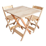 Jogo De Mesa Dobrável 70x70 C/ 2 Cadeiras Madeira Cru Bar