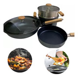 Jogo De Panela Frigideira Risoto Antiaderente Tampa Vidro